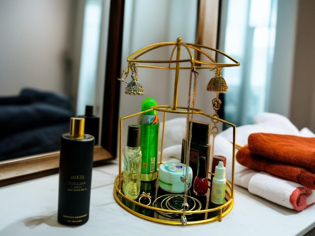 Metal Makeup Organizer with Umbrella Design for Vanity Storage - Image 2
