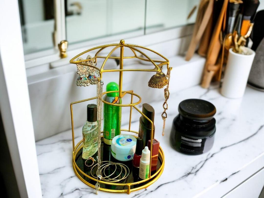Metal Makeup Organizer with Umbrella Design for Vanity Storage