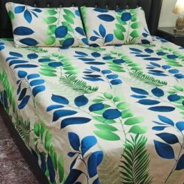 Blue Leaf King Bedsheet – 3 Pcs Crystal Cotton Set