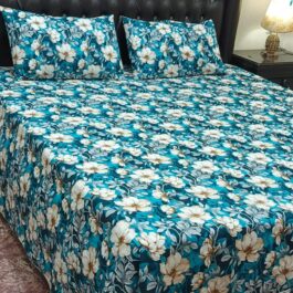 Floral Blue King Bedsheet – 3 Pcs Crystal Cotton Set